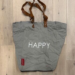 Peace Love World Gray Tote with Brown Accents